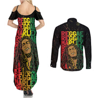 Reggae King Marley Couples Matching Summer Maxi Dress and Long Sleeve Button Shirt Typeset Grunge Style LT7 - Wonder Print Shop