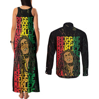 Reggae King Marley Couples Matching Tank Maxi Dress and Long Sleeve Button Shirt Typeset Grunge Style LT7 - Wonder Print Shop