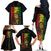 Reggae King Marley Family Matching Off The Shoulder Long Sleeve Dress and Hawaiian Shirt Typeset Grunge Style - Wonder Print Shop