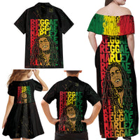 Reggae King Marley Family Matching Off Shoulder Maxi Dress and Hawaiian Shirt Typeset Grunge Style LT7 - Wonder Print Shop