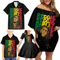 Reggae King Marley Family Matching Off Shoulder Short Dress and Hawaiian Shirt Typeset Grunge Style LT7 - Wonder Print Shop