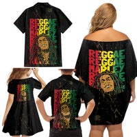 Reggae King Marley Family Matching Off Shoulder Short Dress and Hawaiian Shirt Typeset Grunge Style LT7 - Wonder Print Shop