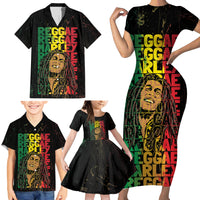 Reggae King Marley Family Matching Short Sleeve Bodycon Dress and Hawaiian Shirt Typeset Grunge Style - Wonder Print Shop