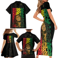 Reggae King Marley Family Matching Short Sleeve Bodycon Dress and Hawaiian Shirt Typeset Grunge Style - Wonder Print Shop