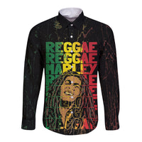 Reggae King Marley Long Sleeve Button Shirt Typeset Grunge Style - Wonder Print Shop