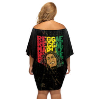 Reggae King Marley Off Shoulder Short Dress Typeset Grunge Style - Wonder Print Shop