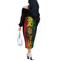 Reggae King Marley Off The Shoulder Long Sleeve Dress Typeset Grunge Style - Wonder Print Shop