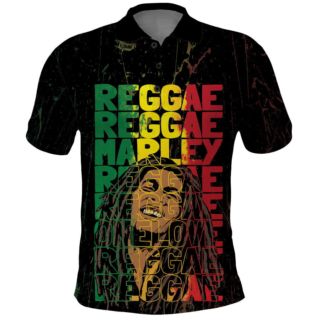 Reggae King Marley Polo Shirt Typeset Grunge Style