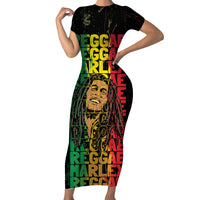 Reggae King Marley Short Sleeve Bodycon Dress Typeset Grunge Style - Wonder Print Shop