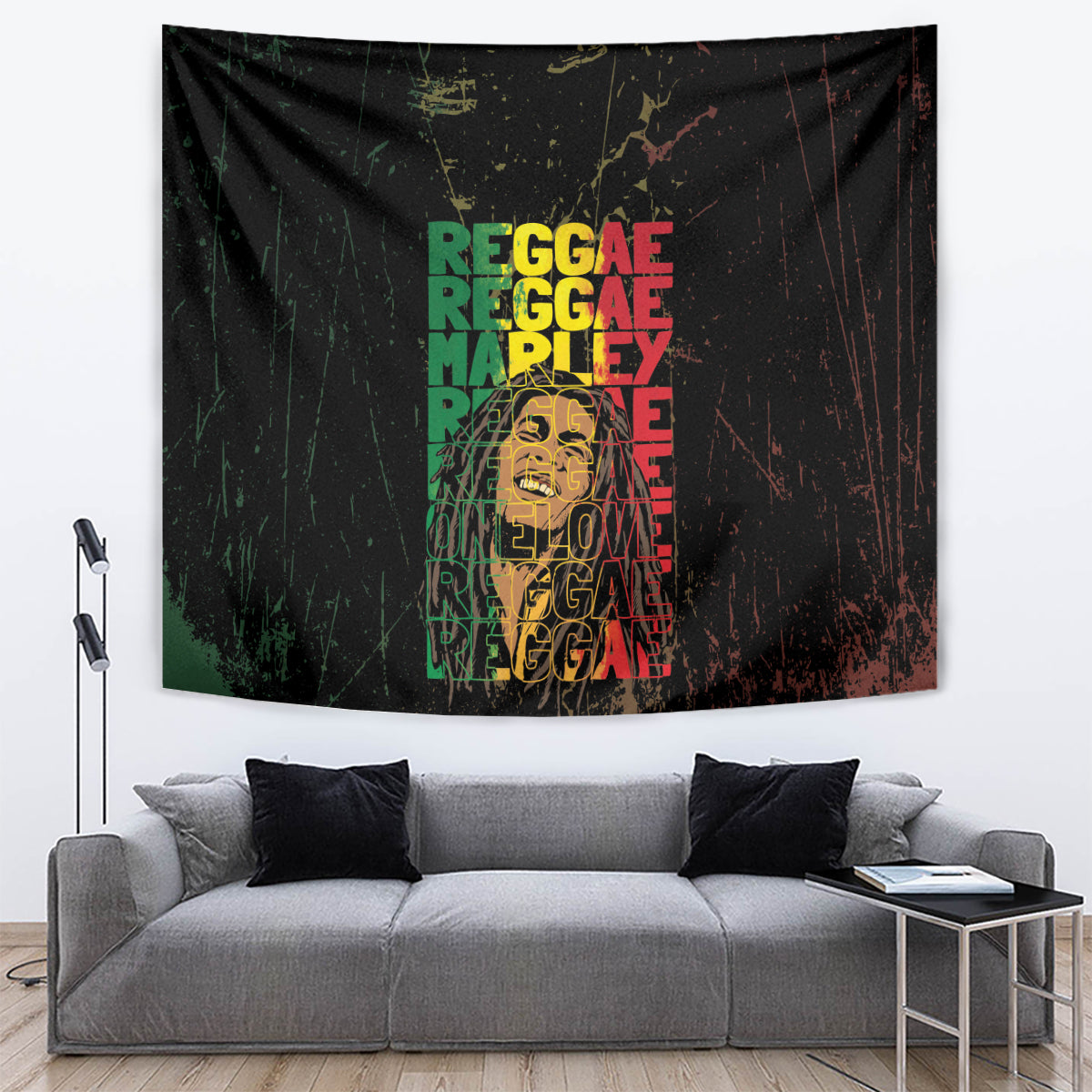 Reggae King Marley Tapestry Typeset Grunge Style