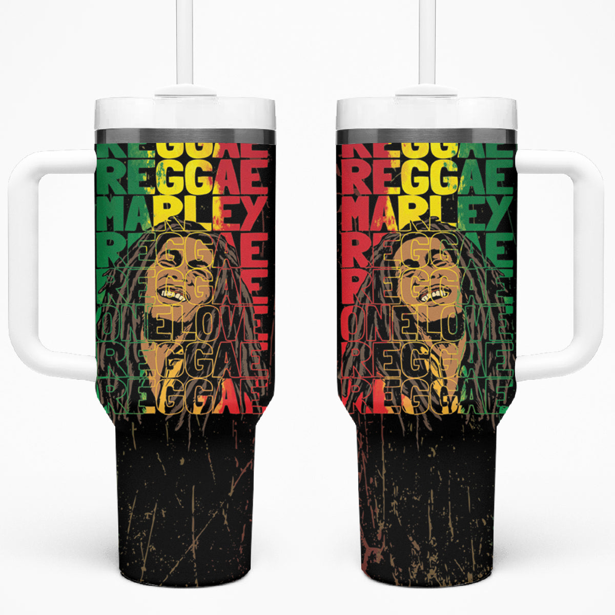 Reggae King Marley Tumbler With Handle Typeset Grunge Style