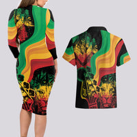 Reggae Day Couples Matching Long Sleeve Bodycon Dress and Hawaiian Shirt One Love One Heart LT7 - Wonder Print Shop