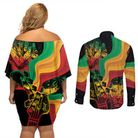 Reggae Day Couples Matching Off Shoulder Short Dress and Long Sleeve Button Shirt One Love One Heart LT7 - Wonder Print Shop