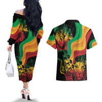 Reggae Day Couples Matching Off The Shoulder Long Sleeve Dress and Hawaiian Shirt One Love One Heart LT7 - Wonder Print Shop