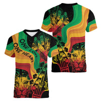 Reggae Day Women V-Neck T-Shirt One Love One Heart - Wonder Print Shop