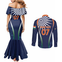 India Cricket World Cup 2024 Couples Matching Mermaid Dress and Long Sleeve Button Shirt Men In Blue Dynamic