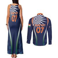 India Cricket World Cup 2024 Couples Matching Tank Maxi Dress and Long Sleeve Button Shirt Men In Blue Dynamic LT7 - Wonder Print Shop