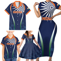India Cricket World Cup 2024 Family Matching Short Sleeve Bodycon Dress and Hawaiian Shirt Men In Blue Dynamic - Wonder Print Shop