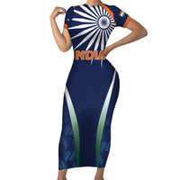 India Cricket World Cup 2024 Short Sleeve Bodycon Dress Men In Blue Dynamic - Wonder Print Shop