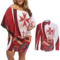 Inhobbok Malta Personalized Couples Matching Off Shoulder Short Dress and Long Sleeve Button Shirt Valetta Scenery