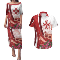 Inhobbok Malta Personalized Couples Matching Puletasi and Hawaiian Shirt Valetta Scenery