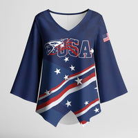 USA Custom Rugby Stars Motif Kimono Sleeve Blouse GO Eagles