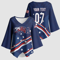 USA Custom Rugby Stars Motif Kimono Sleeve Blouse GO Eagles