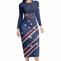 USA Custom Rugby Stars Motif Long Sleeve Bodycon Dress GO Eagles