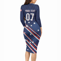 USA Custom Rugby Stars Motif Long Sleeve Bodycon Dress GO Eagles