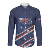 USA Custom Rugby Stars Motif Long Sleeve Button Shirt GO Eagles
