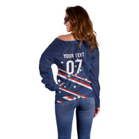 USA Custom Rugby Stars Motif Off Shoulder Sweater GO Eagles