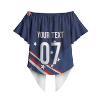 USA Custom Rugby Stars Motif Off Shoulder Wrap Waist Top GO Eagles