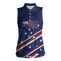 USA Custom Rugby Stars Motif Women Sleeveless Polo Shirt GO Eagles
