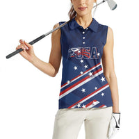 USA Custom Rugby Stars Motif Women Sleeveless Polo Shirt GO Eagles