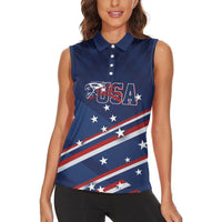 USA Custom Rugby Stars Motif Women Sleeveless Polo Shirt GO Eagles