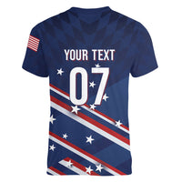 USA Custom Rugby Stars Motif Women V-Neck T-Shirt GO Eagles