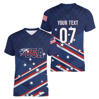 USA Custom Rugby Stars Motif Women V-Neck T-Shirt GO Eagles