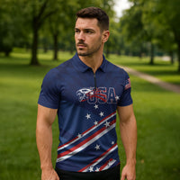USA Custom Rugby Stars Motif Zipper Polo Shirt GO Eagles