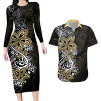 Polynesian Pride Couples Matching Long Sleeve Bodycon Dress and Hawaiian Shirt Tiare With Plumeria Mix Style LT7 - Wonder Print Shop