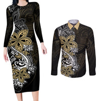 Polynesian Pride Couples Matching Long Sleeve Bodycon Dress and Long Sleeve Button Shirts Tiare With Plumeria Mix Style LT7 - Wonder Print Shop