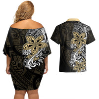 Polynesian Pride Couples Matching Off Shoulder Short Dress and Hawaiian Shirt Tiare With Plumeria Mix Style LT7 - Wonder Print Shop