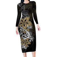 Polynesian Pride Long Sleeve Bodycon Dress Tiare With Plumeria Mix Style - Wonder Print Shop