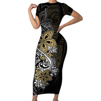 Polynesian Pride Short Sleeve Bodycon Dress Tiare With Plumeria Mix Style - Wonder Print Shop