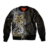 Polynesian Pride Sleeve Zip Bomber Jacket Tiare With Plumeria Mix Style - Wonder Print Shop