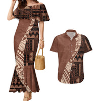 Bula Fiji Couples Matching Mermaid Dress and Hawaiian Shirt Tribal Masi Tapa - Brown LT7 - Wonder Print Shop