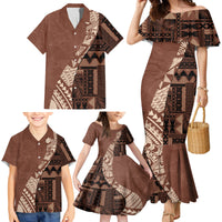 Bula Fiji Family Matching Mermaid Dress and Hawaiian Shirt Tribal Masi Tapa - Brown LT7 - Wonder Print Shop
