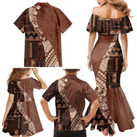 Bula Fiji Family Matching Mermaid Dress and Hawaiian Shirt Tribal Masi Tapa - Brown LT7 - Wonder Print Shop