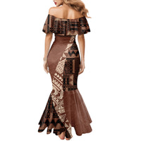 Bula Fiji Family Matching Mermaid Dress and Hawaiian Shirt Tribal Masi Tapa - Brown LT7 - Wonder Print Shop