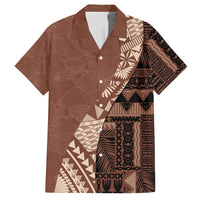 Bula Fiji Family Matching Off Shoulder Long Sleeve Dress and Hawaiian Shirt Tribal Masi Tapa - Brown - Wonder Print Shop
