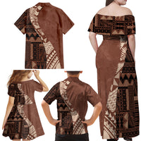 Bula Fiji Family Matching Off Shoulder Maxi Dress and Hawaiian Shirt Tribal Masi Tapa - Brown LT7 - Wonder Print Shop